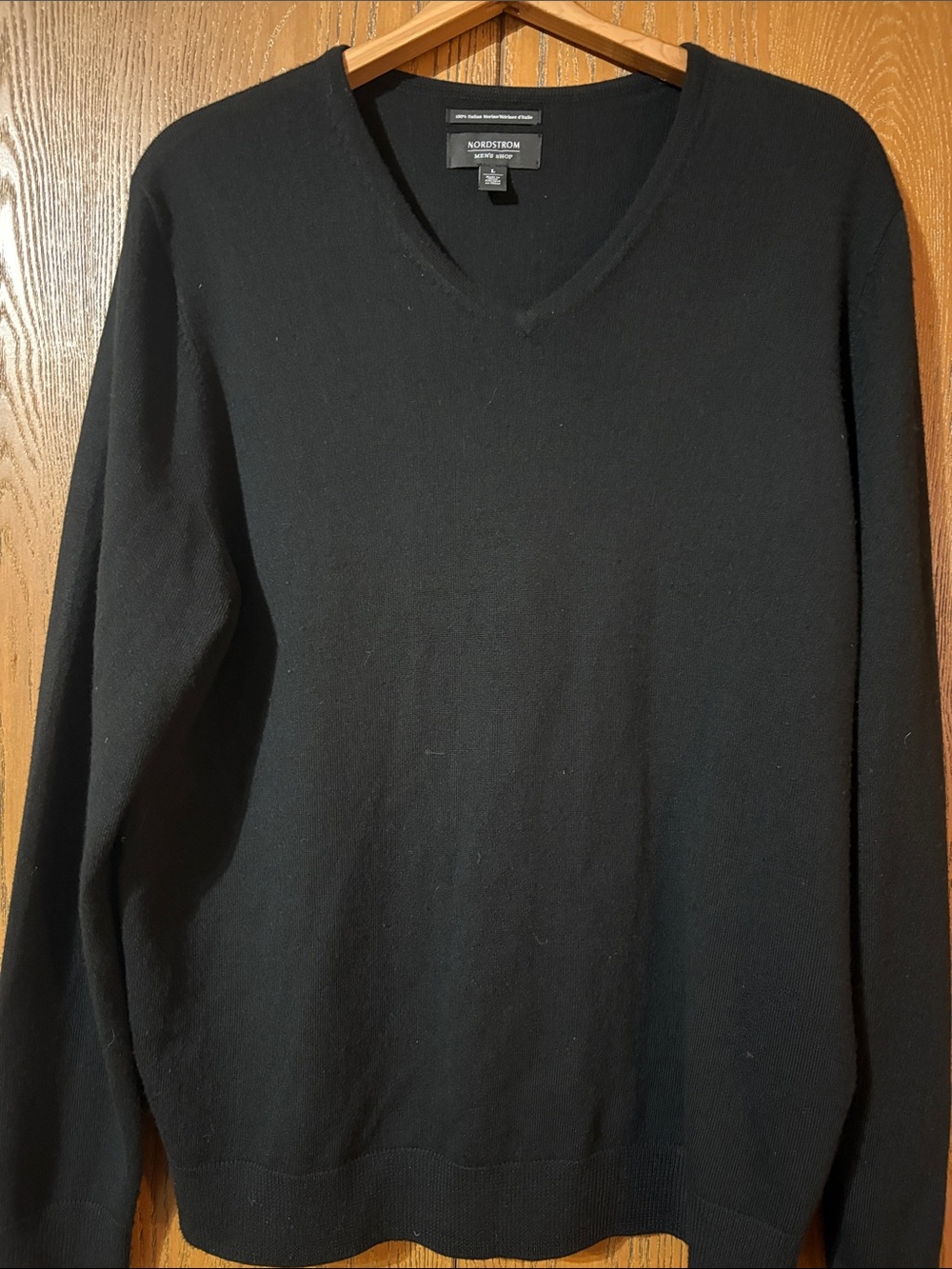 Nordstrom 100% Merino Wool Men’s Black V-Neck Sweater